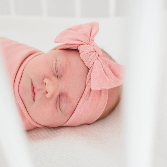 Copper Pearl Knit Baby Headband Bow - Picture 5 of 11